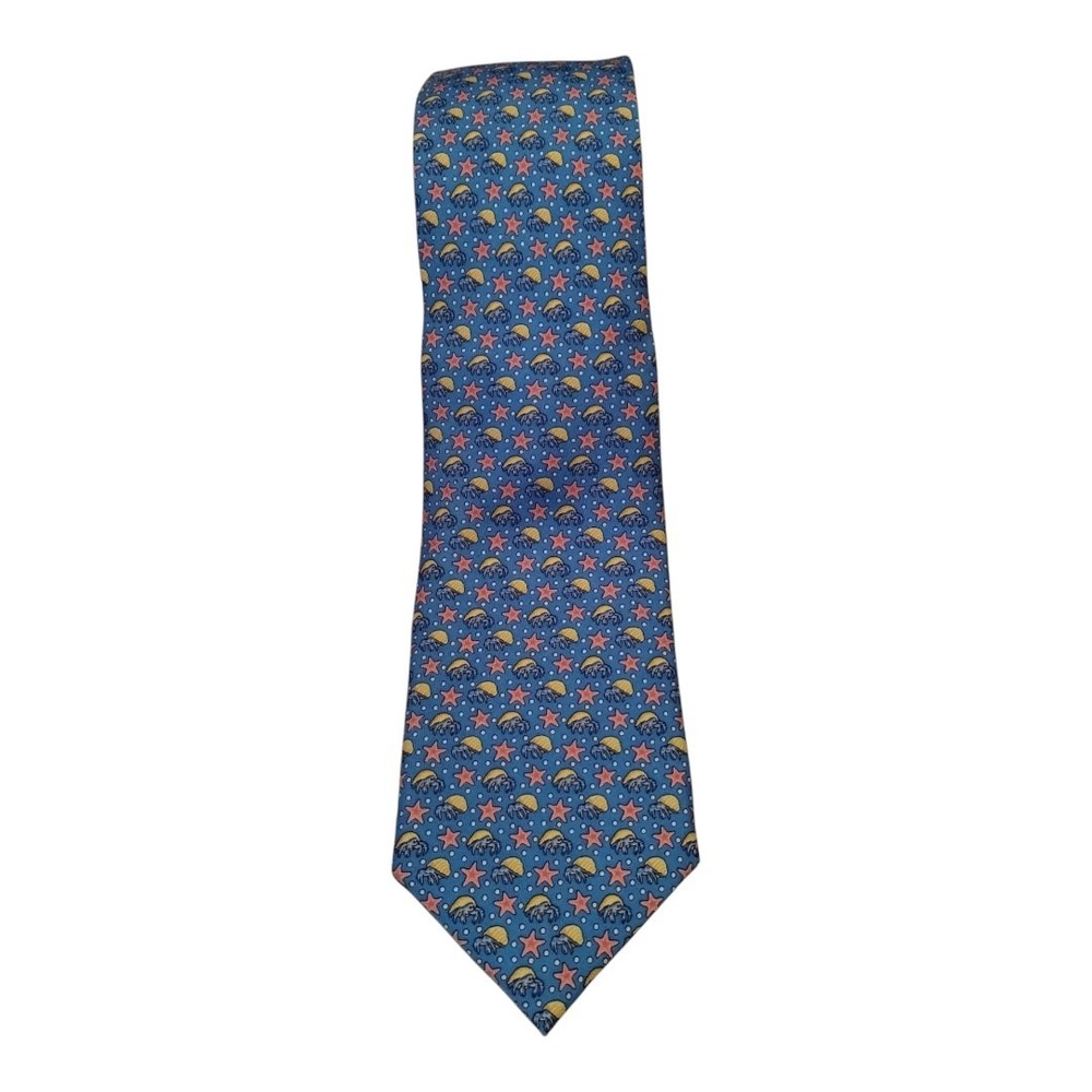 Vineyard Vines Blue Pastel Sea Stars Crabs Silk Tie Hand Picked Preppy Office